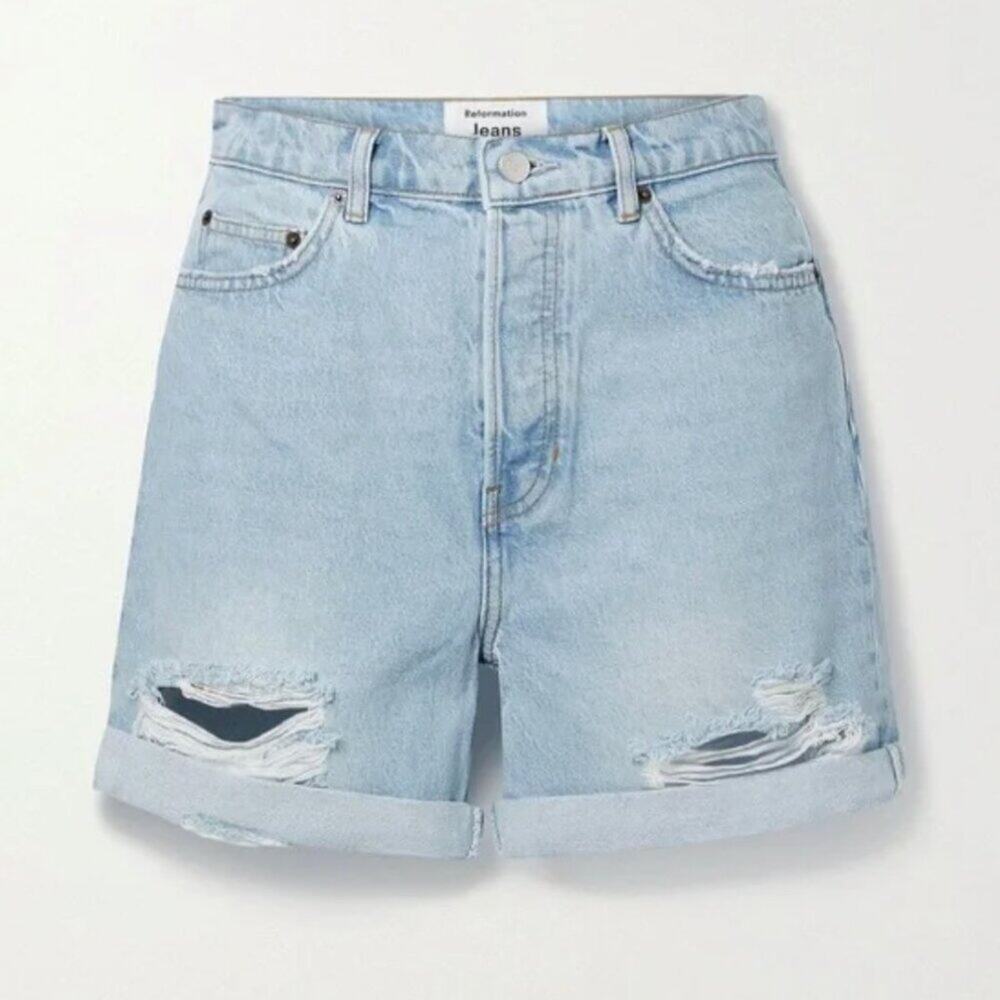 Reformation Distressed Denim Shorts - Tahoe Destroyed Size 25
